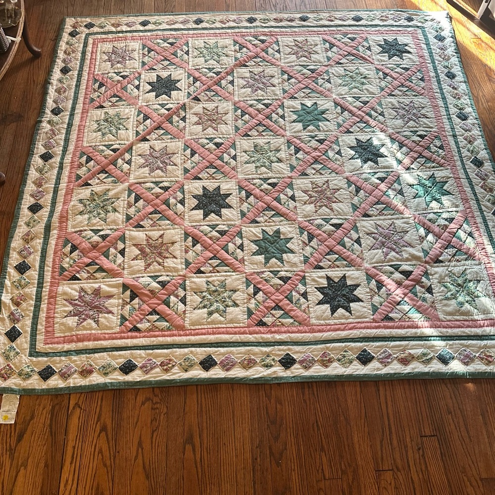 Arch quilt Star SQUARE IN SQUARE QUILT Hand Stitched 97x78